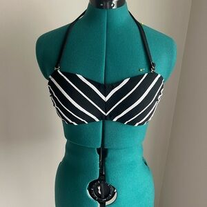 Gibson Latimer Black and White Striped Bandeau Bikini Top